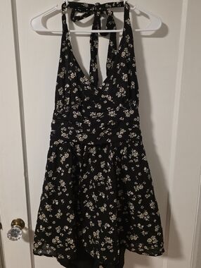 AE Halter Ruched-Waist Floral Mini Dress